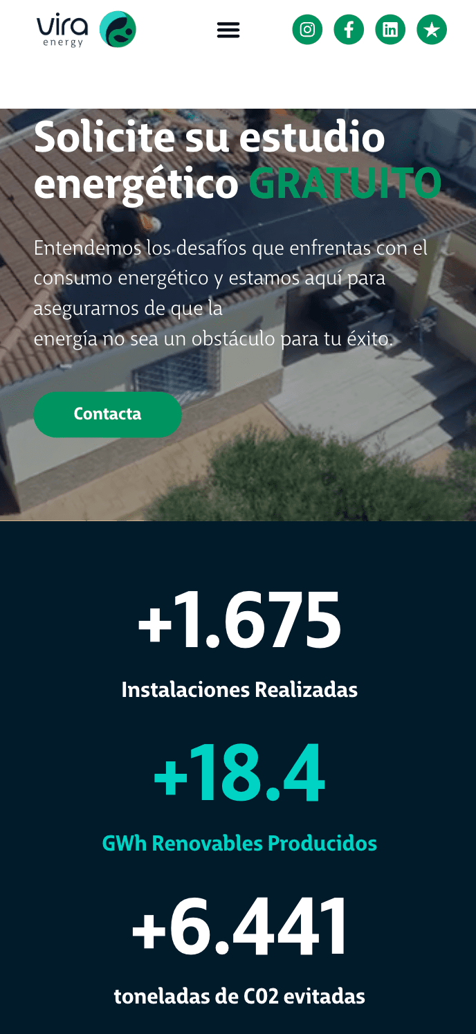 Web de Vira Energy en móvil